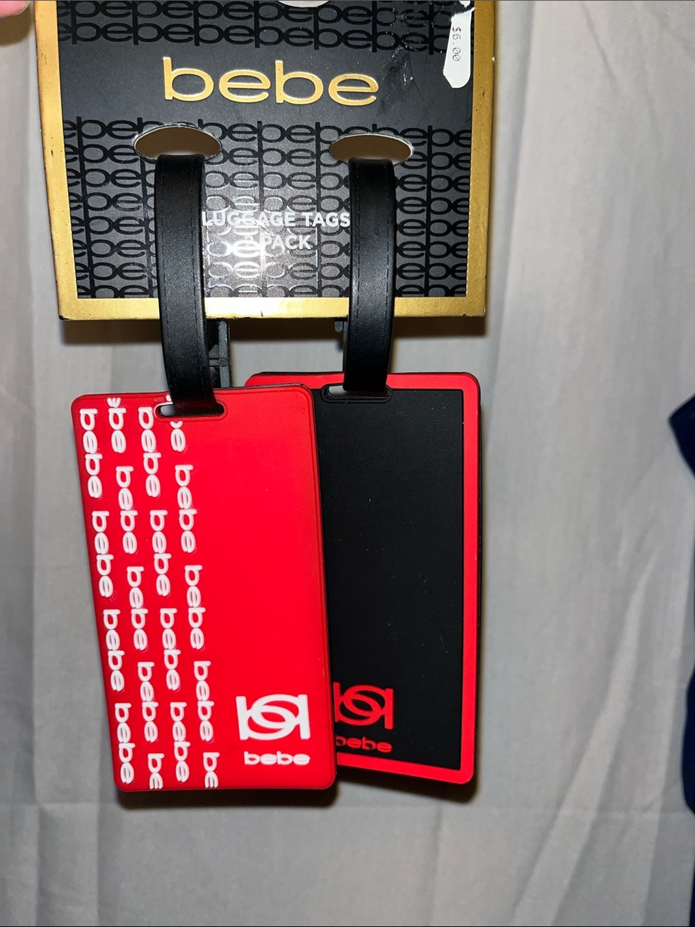 bebe Red and Black Silicone Luggage Tag Duo